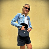 kleine Umhängetasche Ledertasche Damentasche Schultertasche Veloursleder anthrazit LE3047