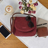 kleine Umhängetasche Ledertasche Damentasche Schultertasche Veloursleder bordeaux LE3047