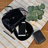 kleine Umhängetasche Ledertasche Damentasche Schultertasche Veloursleder schwarz LE3047