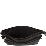 kleine Umhängetasche Schultertasche Damentasche Clutch Leder schwarz LE3081