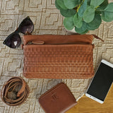 kleine Umhängetasche Schultertasche Damentasche Clutch Leder hellbraun LE3081