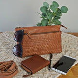 kleine Umhängetasche Schultertasche Damentasche Clutch Leder hellbraun LE3081