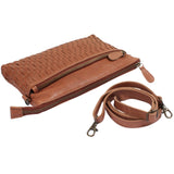 kleine Umhängetasche Schultertasche Damentasche Clutch Leder hellbraun LE3081