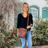 kleine Umhängetasche Schultertasche Freizeittasche Leder hellbraun LE3049