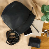 kleine Umhängetasche Schultertasche Freizeittasche Leder schwarz LE3049