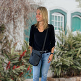 kleine Umhängetasche Schultertasche Freizeittasche Leder schwarz LE3049