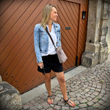 kleine Umhängetasche Schultertasche Freizeittasche Wildleder grau LE3049