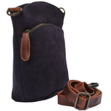 kleine Umhängetasche Schultertasche Freizeittasche Wildleder dunkelblau-navy LE3049