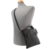 kleine Umhängetasche Schultertasche Damen und Herren Leder schwarz LE3079