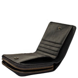 kompakte Geldbörse für Damen & Herren Portemonnaie RFID Leder schwarz LE9031