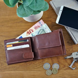 kompakte Geldbörse für Herren Portemonnaie RFID Leder braun LE9033