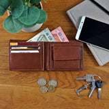 kompakte Geldbörse für Herren Portemonnaie RFID Leder braun LE9034