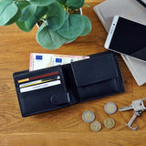 kompakte Geldbörse für Herren Portemonnaie RFID Leder schwarz LE9033