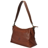 kompakte Umhängetasche Damen Schultertasche Handtasche Leder braun LE0076