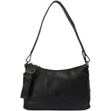 handliche Umhängetasche Damen Schultertasche Handtasche Leder schwarz LE0076