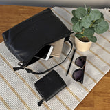 handliche Umhängetasche Damen Schultertasche Handtasche Leder schwarz LE0076