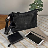 handliche Umhängetasche Damen Schultertasche Handtasche Leder schwarz LE0076