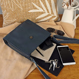 mittlere Schultertasche Umhängetasche Damentasche Leder navy LE3089