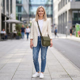 mittlere Schultertasche Umhängetasche Damentasche Leder oliv-grün LE3089