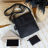 mittlere Schultertasche Umhängetasche Damentasche Leder schwarz LE3089