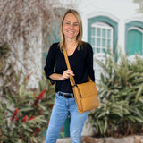 mittlere Schultertasche Umhängetasche Damentasche Leder senf LE3089