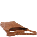 mittlere Umhängetasche Schultertasche Beuteltasche Damentasche Leder cognac LE0072