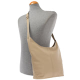 mittlere Umhängetasche Schultertasche Beuteltasche Damentasche Leder sand LE0072