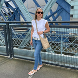 mittlere Umhängetasche Schultertasche Beuteltasche Damentasche Leder sand LE0072