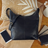 mittlere Umhängetasche Schultertasche Beuteltasche Damentasche Leder schwarz LE0072