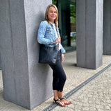 mittlere Umhängetasche Schultertasche Damentasche Leder schwarz LE0073