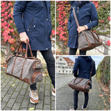 Reisetasche Weekender Sporttasche Damen Herren Leder Canvas 55cm grau LE2017