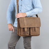 große Aktentasche Lehrertasche Businesstasche Leder vintage braun LE3030