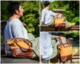 Schultertasche Handtasche kleiner Shopper Leder Canvas cognac LE0056