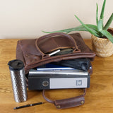 Handgepäck Arbeitstasche Ledertasche Damen Herren Leder braun LE2007