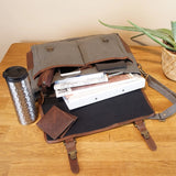 Messenger Bag Din A4 Kuriertasche Leder Canvas grau LE3018