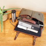 Messenger Bag Din A4 Kuriertasche Leder Canvas grün LE3018