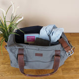 Weekender Sporttasche Reisetasche Damen Herren Leder Canvas 55cm grau LE2014