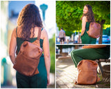 Crossbag Bodybag Lederrucksack Freizeit Rucksack Damen Herren Leder braun LE1029