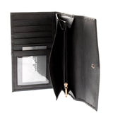 Geldbörse Portemonnaie Damen Querformat Leder schwarz LE9013