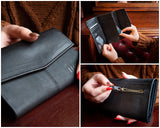 Geldbörse Portemonnaie Damen Querformat Leder schwarz LE9013