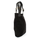 Henkeltasche Damentasche Veloursleder Leder schwarz LE0033