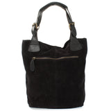 Henkeltasche Damentasche Veloursleder Leder schwarz LE0033