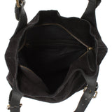 Henkeltasche Damentasche Veloursleder Leder schwarz LE0033