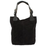 Henkeltasche Damentasche Veloursleder Leder schwarz LE0033