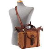 Henkeltasche Damentasche Canvas Leder cognac LE0043