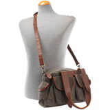 Schultertasche Damentasche Canvas Leder grau LE0042