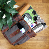 Henkeltasche Schultertasche Canvas Leder grau LE0043