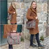 Henkeltasche Schultertasche Canvas Leder grau LE0043