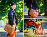 Shopper Schultertasche Henkeltasche Leder cognac LE0034