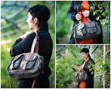 Schultertasche Damentasche Canvas Leder grau LE0042